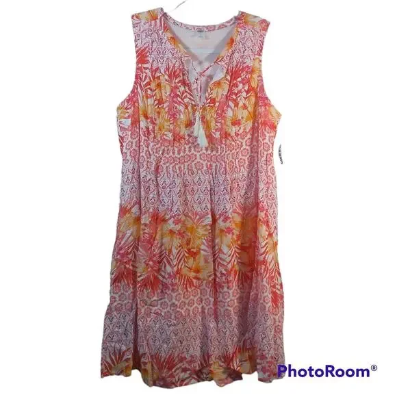 Old Navy Print Pintuck Swing Dress Summer Size Small - Picture 1 of 9